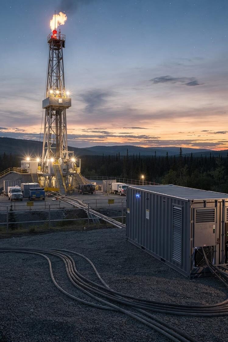 Drilling rig at dusk in the Deep Basin